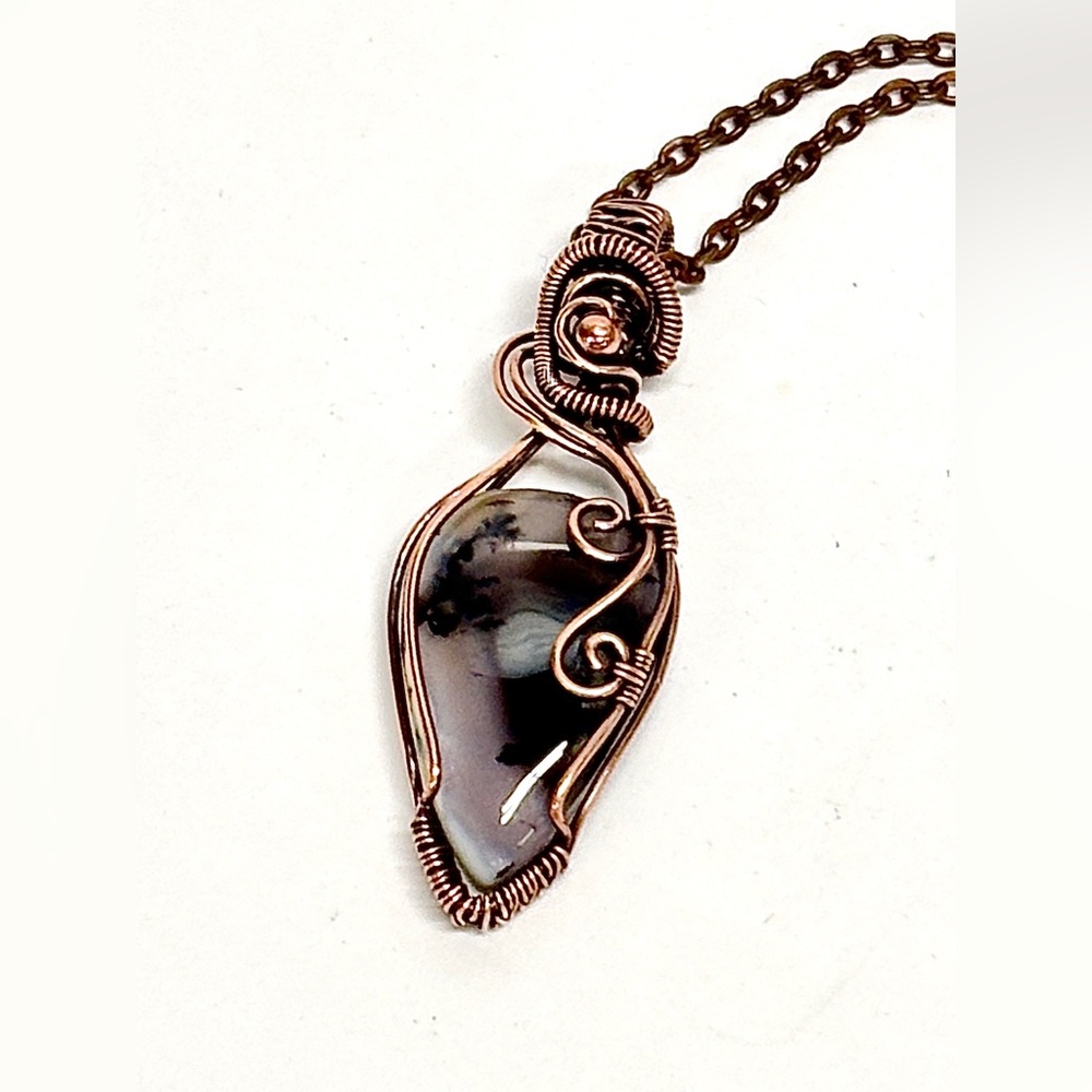 HAND CRAFTED Dendritic Agate Wire Wrapped Copper Pendant Necklace, Handmade